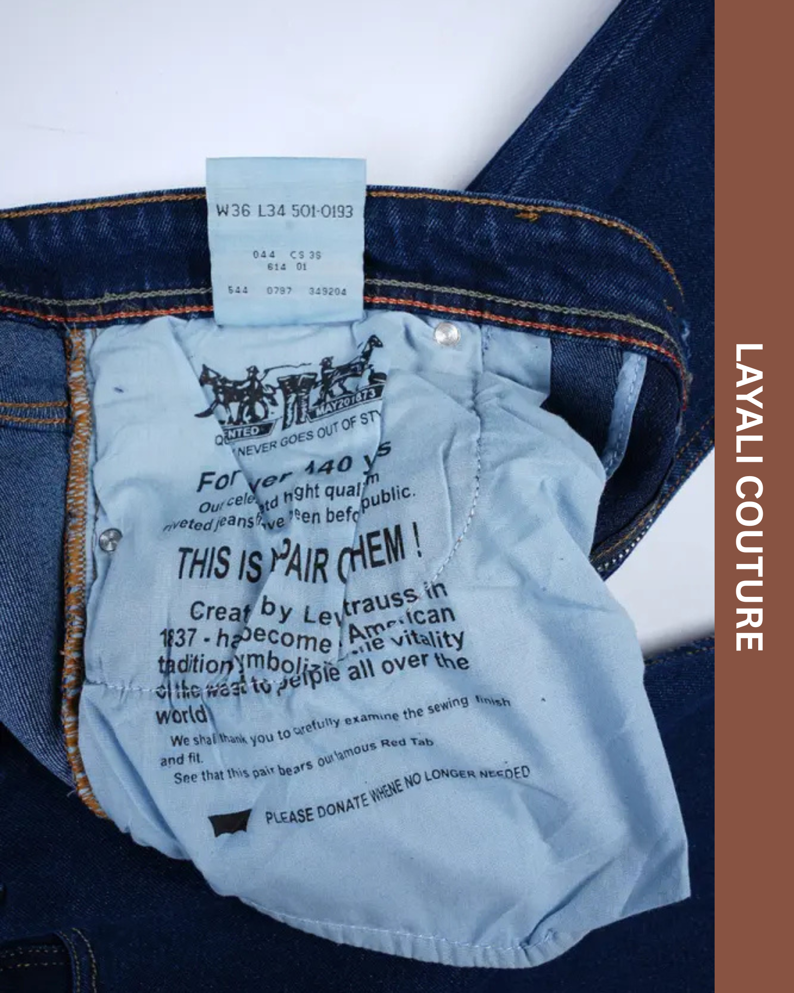 Jean Levi’s – Coupe Normale Bleu Pétrole 100 % Coton.