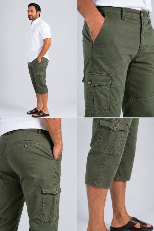 Pack de 3 Pantacourt Massimo Dutti En Toile Léger ( Vert Royale + Beige + Noir )