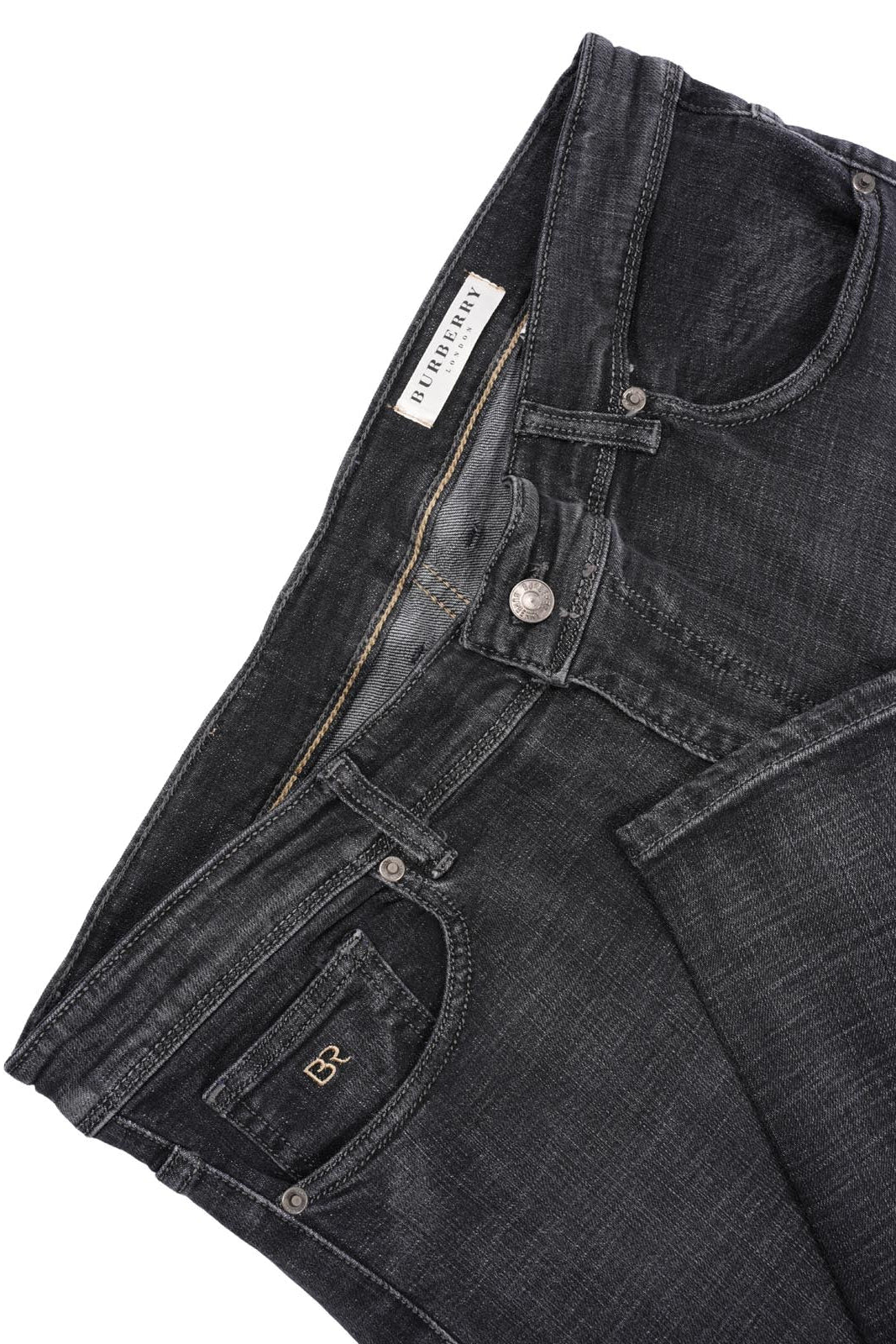 Jean Burberry Homme – 100% Coton – Coupe Normale – Gris Noir