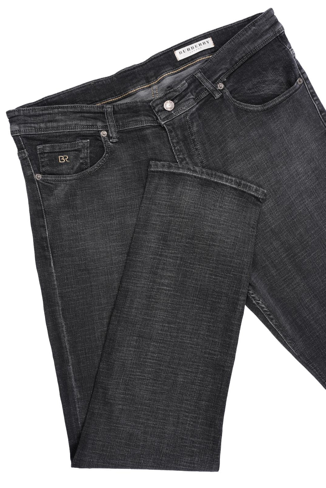 Jean Burberry Homme – 100% Coton – Coupe Normale – Gris Noir