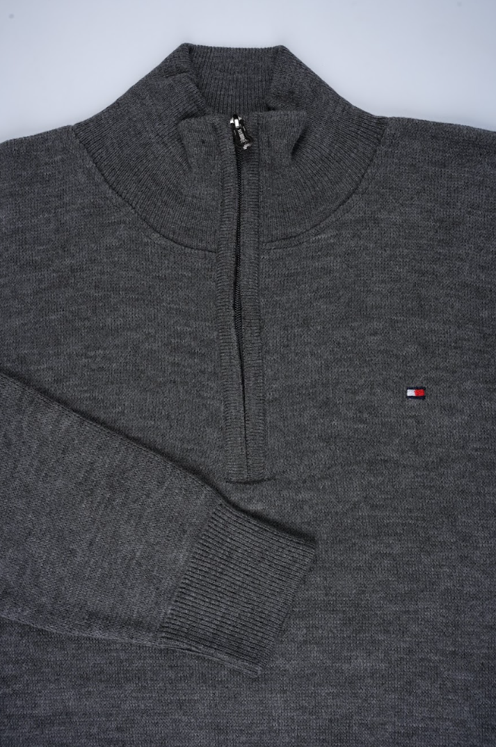 Pull Tommy Hilfiger Demi-Zip – Gris Foncé
