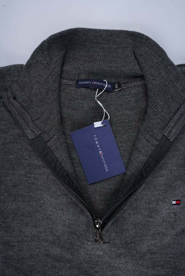 Pull Tommy Hilfiger Demi-Zip – Gris Foncé