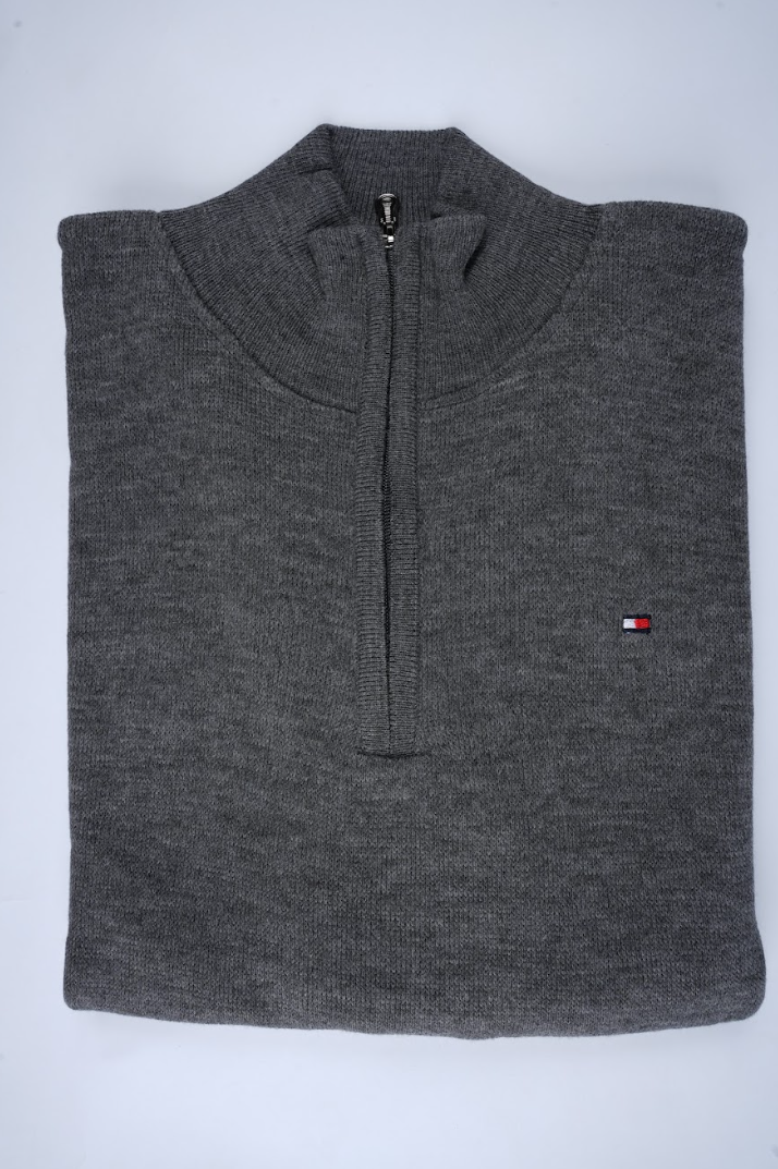 Pull Tommy Hilfiger Demi-Zip – Gris Foncé