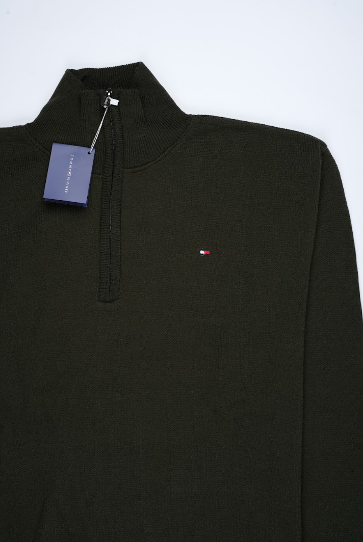 Pull Tommy Hilfiger Demi-Zip – Vert Olive
