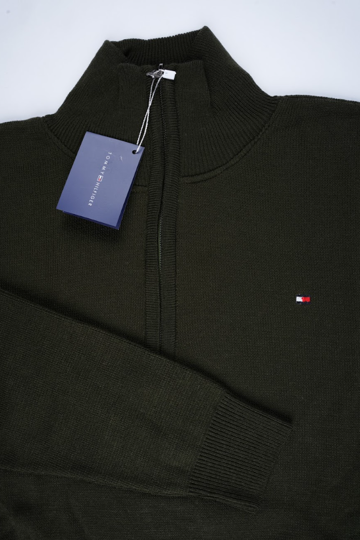 Pull Tommy Hilfiger Demi-Zip – Vert Olive