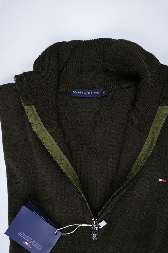 Pull Tommy Hilfiger Demi-Zip – Vert Olive