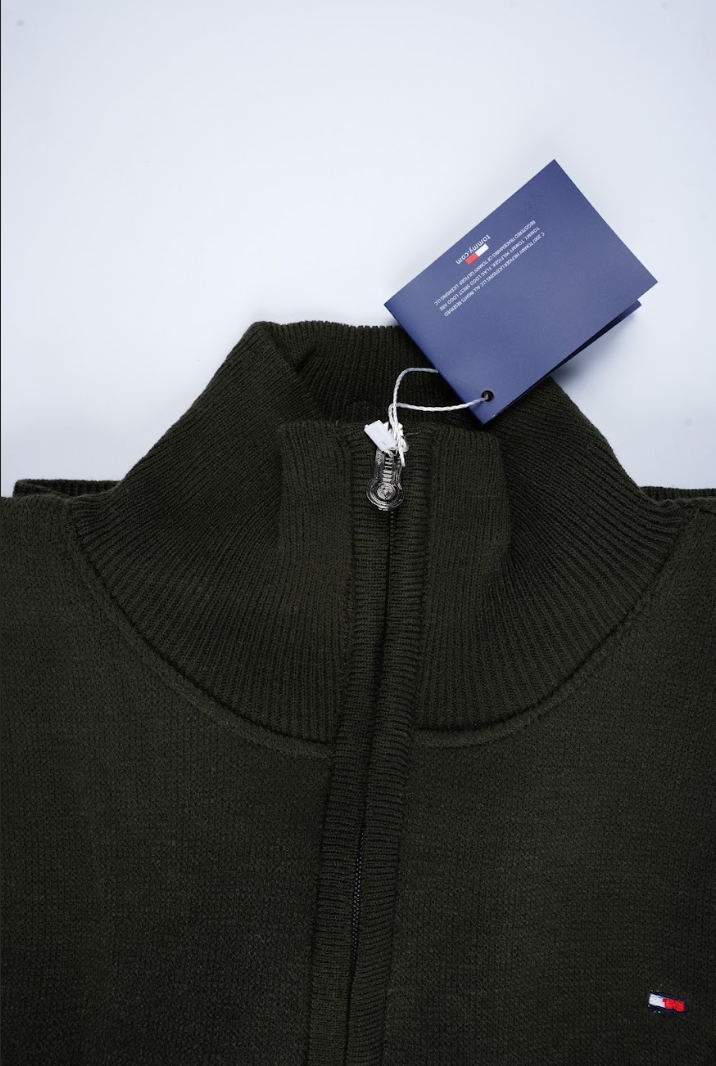 Pull Tommy Hilfiger Demi-Zip – Vert Olive