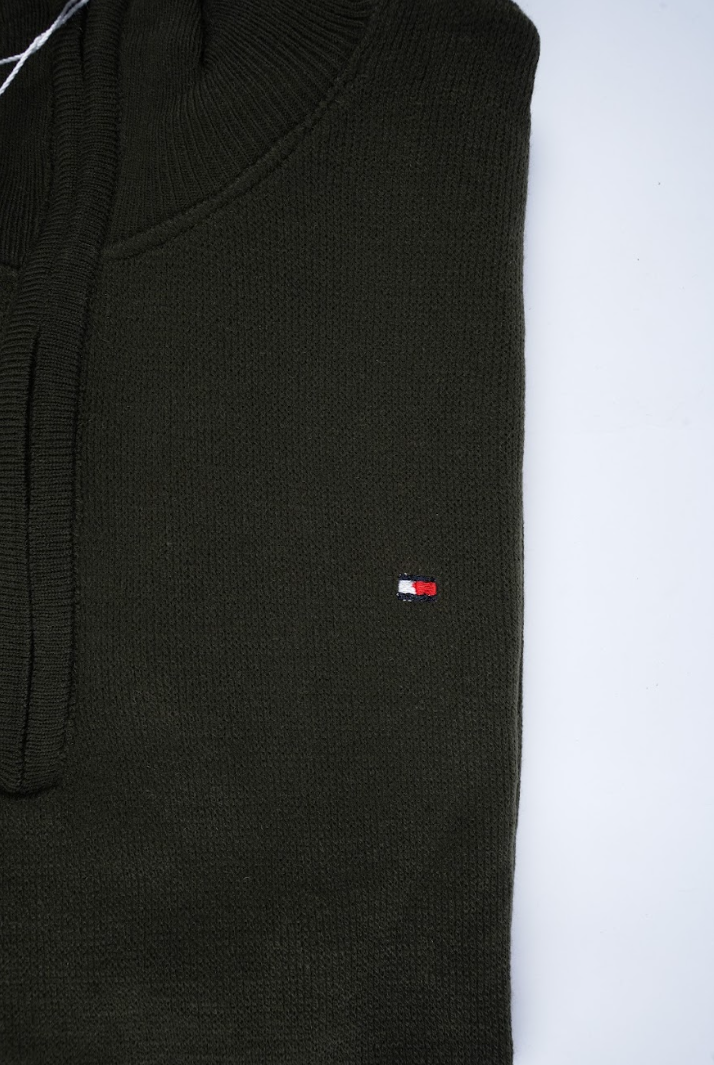 Pull Tommy Hilfiger Demi-Zip – Vert Olive