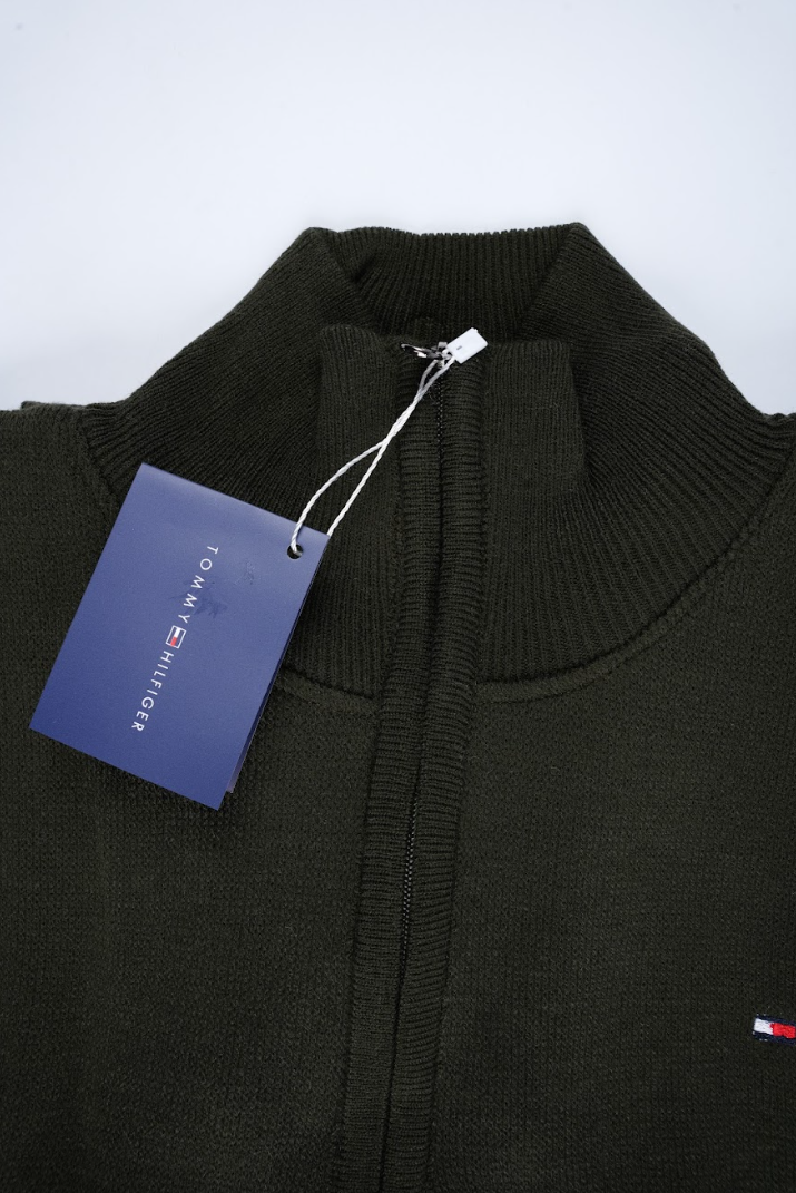 Pull Tommy Hilfiger Demi-Zip – Vert Olive