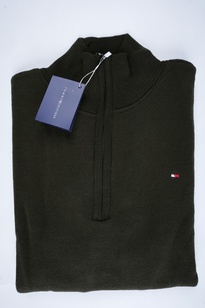 Pull Tommy Hilfiger Demi-Zip – Vert Olive