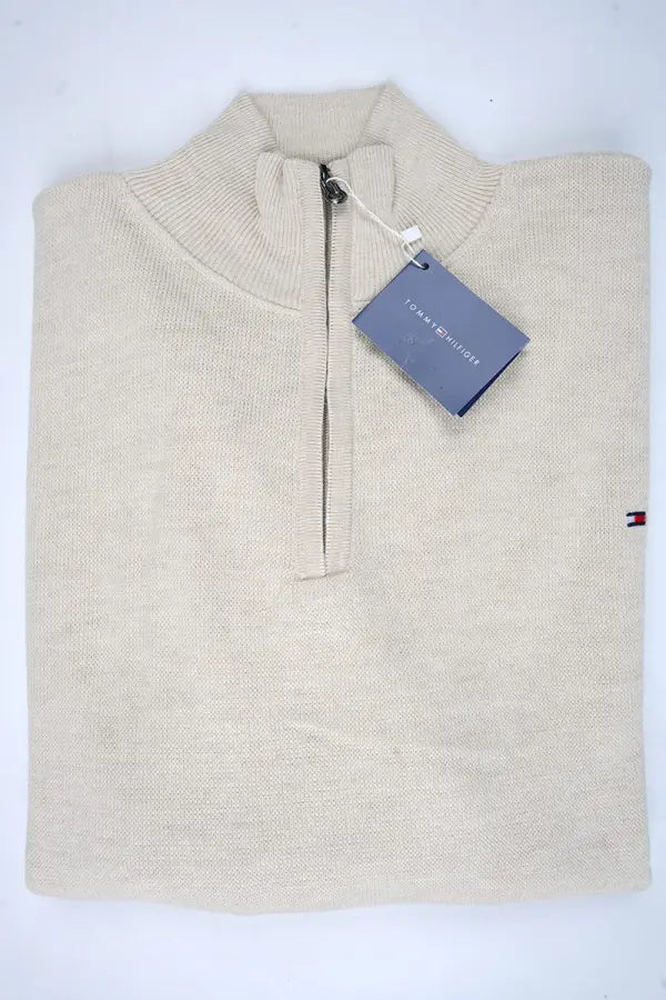 Pull Tommy Hilfiger crème – demi-fermeture zippée
