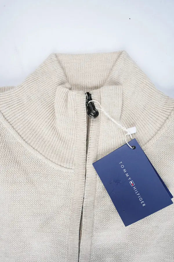 Pull Tommy Hilfiger crème – demi-fermeture zippée