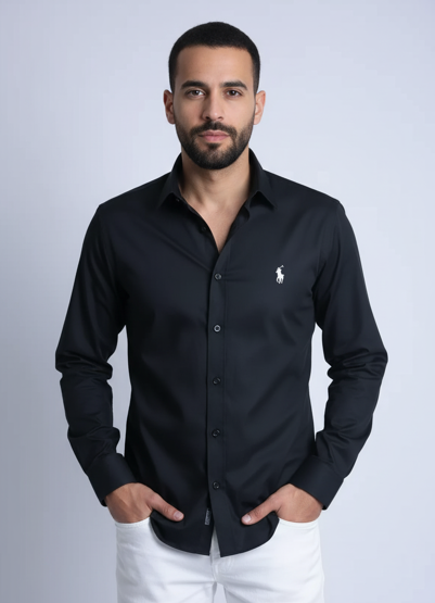 Chemise Ralph Lauren –  Noir (100 % coton satin)