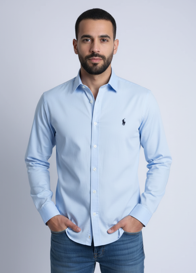 Chemise Ralph Lauren – Bleu ciel (100 % Coton Satin)