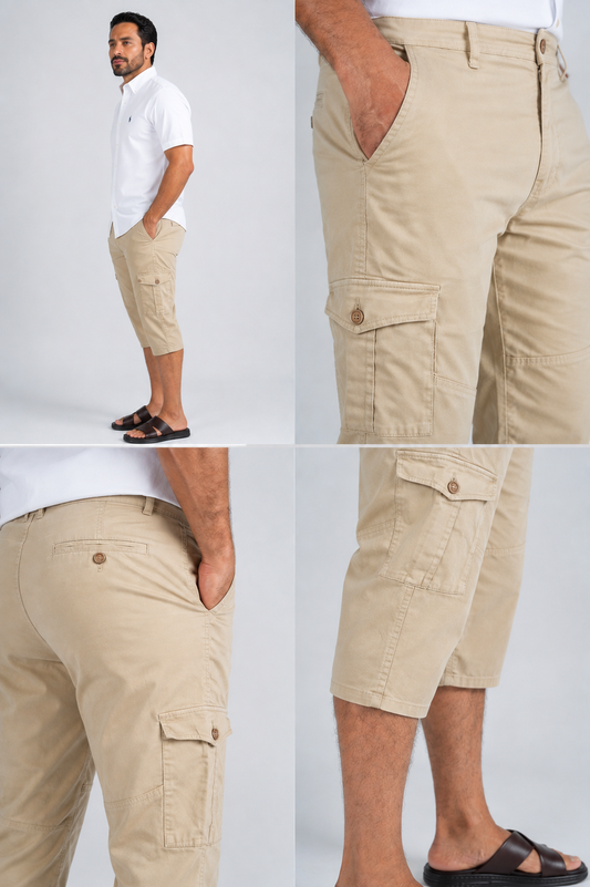 Pack de 3 Pantacourt Massimo Dutti En Toile Léger  ( Vert Royale + Beige + Noir )