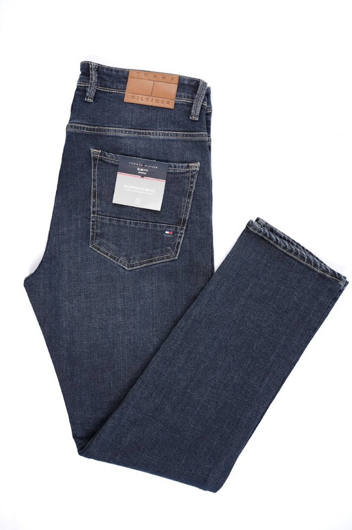 Jean Tommy Hilfiger Bleu Foncé Homme – Coupe Droite